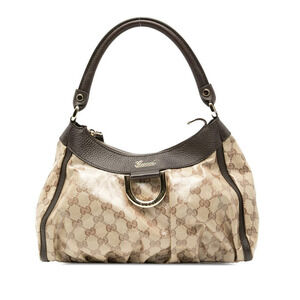 Gucci GG Crystal Abbey Hobo Bag Handbag Beige Brown Leather